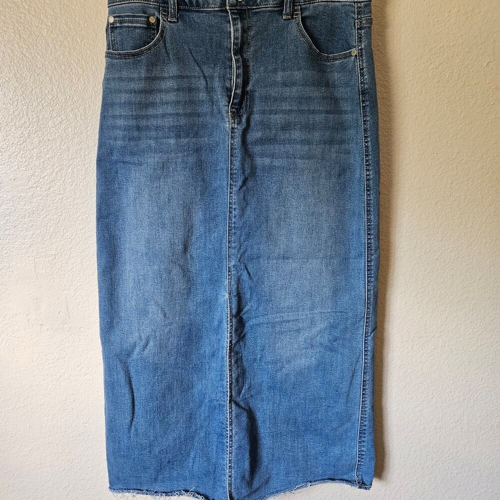 High waisted denim midi skirt